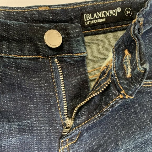 Blank NYC Little Queenie Denim Blue Raw Cutoff Hem Stretch Women Size 24 Pockets - Picture 6 of 9
